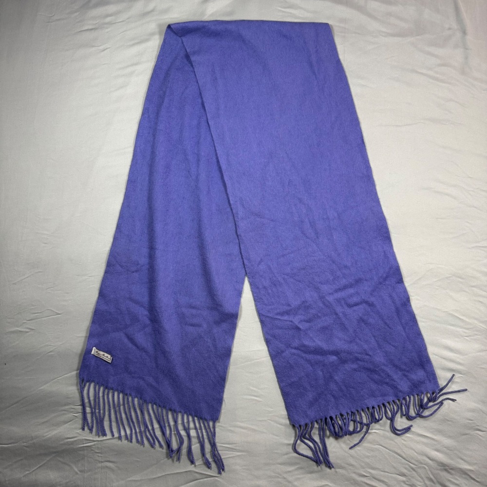 Enzo Mantovani Wool Cashmere Blend Fringe Scarf Purple Solid Soft Luxury